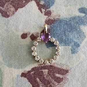 Dainty gold wrath with heart amethyst cubic zirconia pendant charm 10k gold